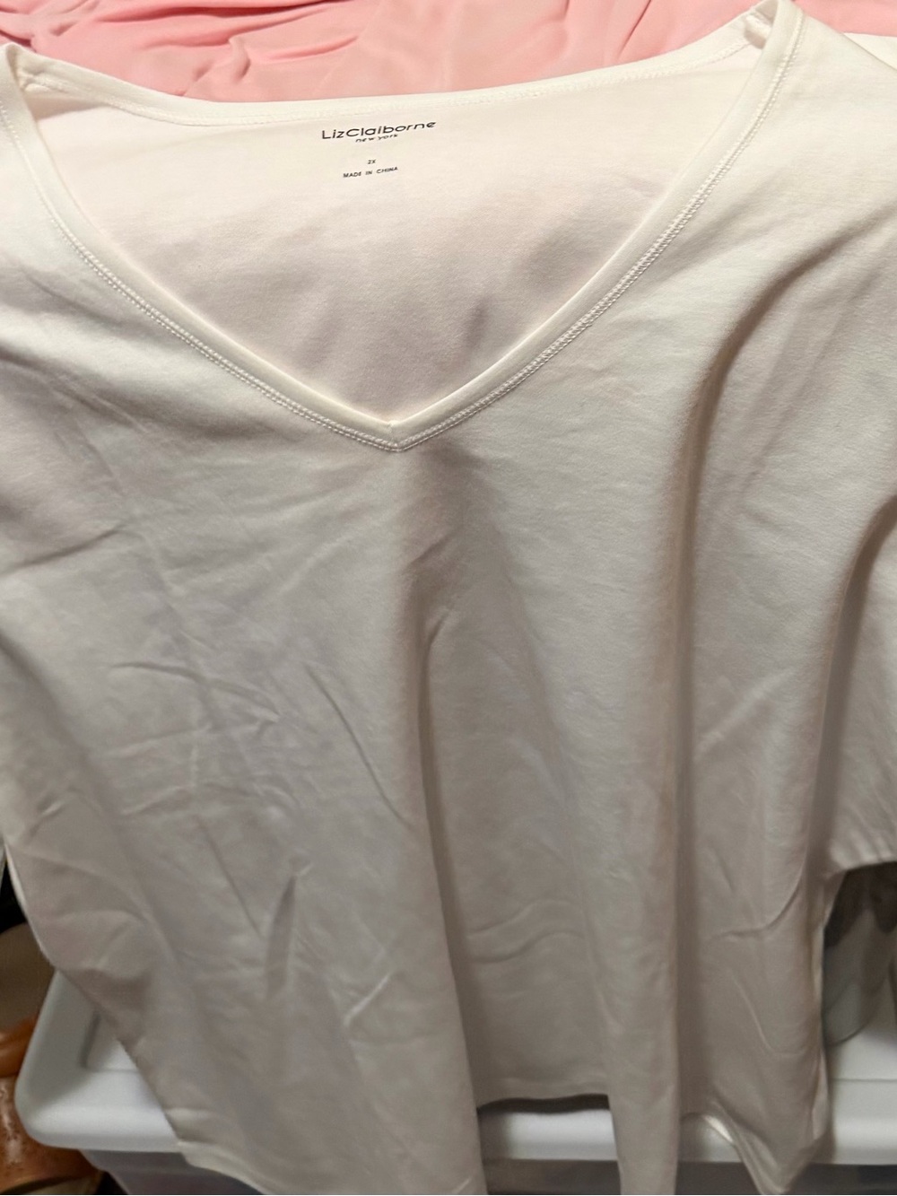Liz Claiborne Women's V-Neck long Sleeve T-Shirt in a white color.